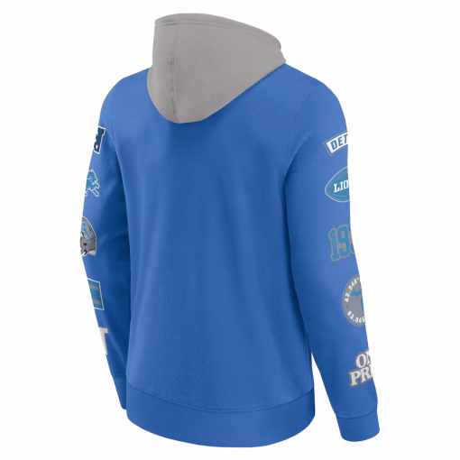 Detroit Lions Fanatics Patched Out Pullover Hoodie – Blue/Gray - Image 3