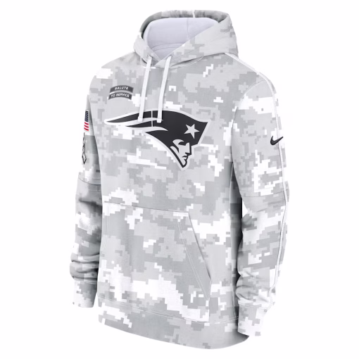 New England Patriots Nike Youth 2024 Salute To Service Pullover Hoodie – White/Gray - Image 2