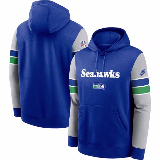 Seattle Seahawks Nike Throwback Sideline Pullover Hoodie – Royal/Gray