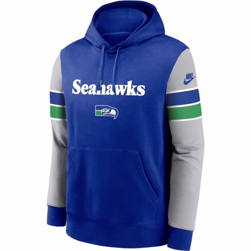Seattle Seahawks Nike Throwback Sideline Pullover Hoodie – Royal/Gray - Image 2
