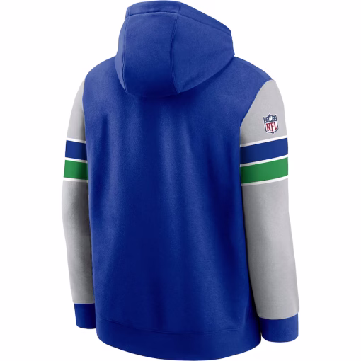 Seattle Seahawks Nike Throwback Sideline Pullover Hoodie – Royal/Gray - Image 3