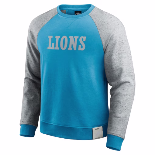 Detroit Lions Darius Rucker Collection by Fanatics Colorblock Pullover Sweatshirt – Blue/Heather Gray - Image 2