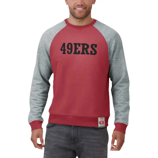 San Francisco 49ers Darius Rucker Collection by Fanatics Colorblock Pullover Sweatshirt – Scarlet/Heather Gray - Image 4