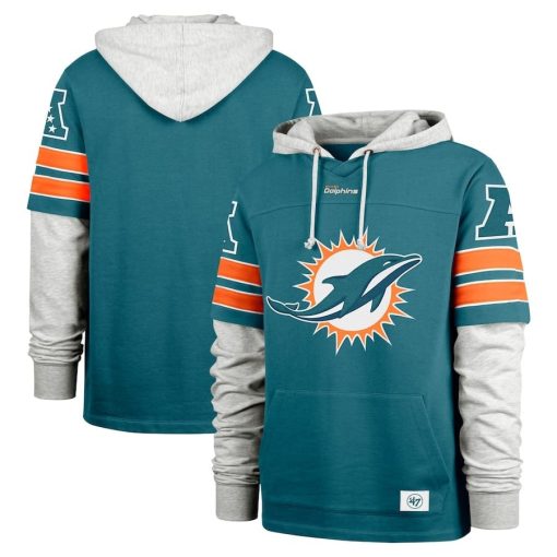Miami Dolphins ’47 Double Header Blitz Cornerback Pullover Hoodie – Aqua