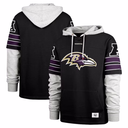 Baltimore Ravens ’47 Double Header Blitz Cornerback Pullover Hoodie – Black