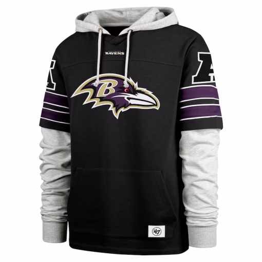Baltimore Ravens ’47 Double Header Blitz Cornerback Pullover Hoodie – Black - Image 2