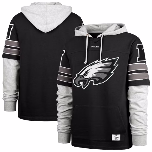 Men’s Philadelphia Eagles ’47 Black Double Header Blitz Cornerback Pullover Hoodie