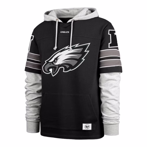 Men’s Philadelphia Eagles ’47 Black Double Header Blitz Cornerback Pullover Hoodie - Image 2