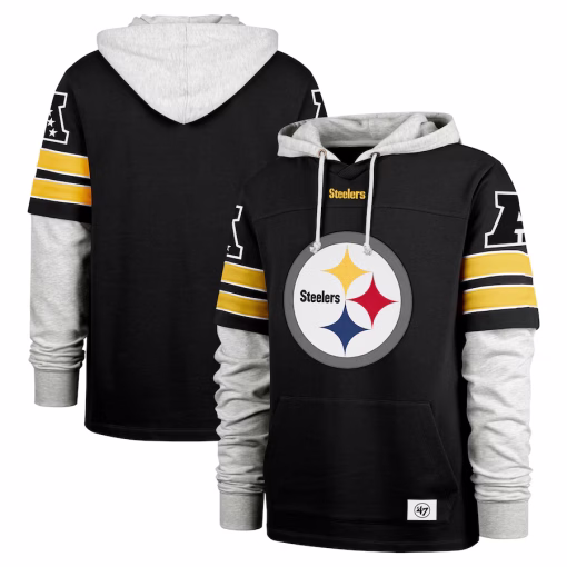 Men’s Pittsburgh Steelers ’47 Black Double Header Blitz Cornerback Pullover Hoodie