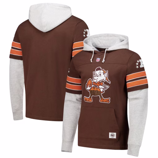 Cleveland Browns ’47 Double Header Blitz Throwback Cornerback Pullover Hoodie – Brown