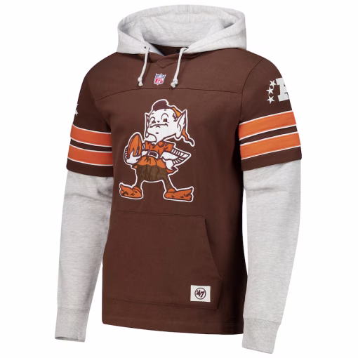 Cleveland Browns ’47 Double Header Blitz Throwback Cornerback Pullover Hoodie – Brown - Image 2