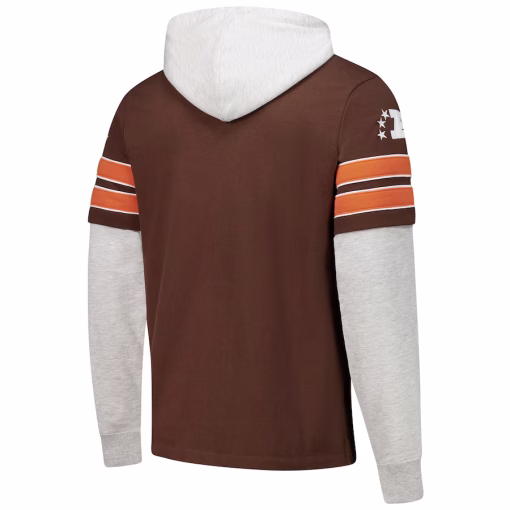 Cleveland Browns ’47 Double Header Blitz Throwback Cornerback Pullover Hoodie – Brown - Image 3