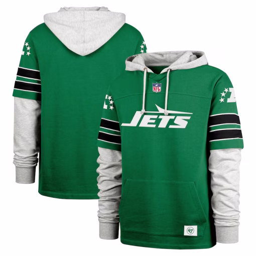 New York Jets ’47 Double Header Blitz Throwback Cornerback Pullover Hoodie – Kelly Green