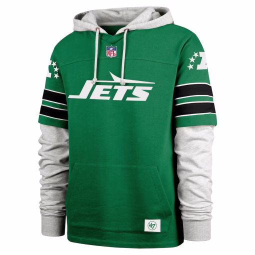 New York Jets ’47 Double Header Blitz Throwback Cornerback Pullover Hoodie – Kelly Green - Image 3