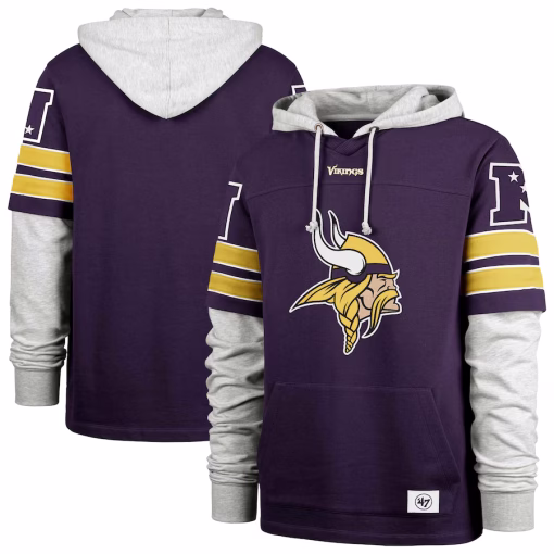 Minnesota Vikings ’47 Double Header Blitz Cornerback Pullover Hoodie – Purple