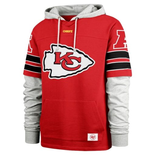Men’s Kansas City Chiefs ’47 Red Double Header Blitz Cornerback Pullover Hoodie - Image 2