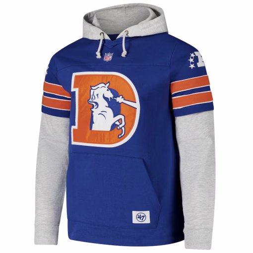 Denver Broncos ’47 Double Header Blitz Throwback Cornerback Pullover Hoodie – Royal - Image 3