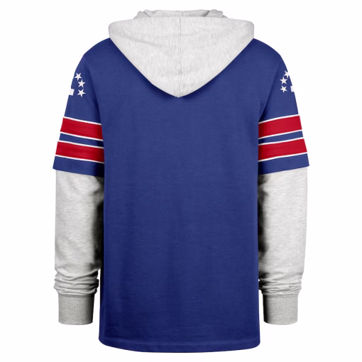 New England Patriots ’47 Double Header Blitz Throwback Cornerback Pullover Hoodie – Royal - Image 3