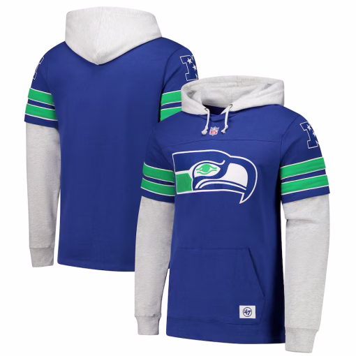 Seattle Seahawks ’47 Double Header Blitz Throwback Cornerback Pullover Hoodie – Royal
