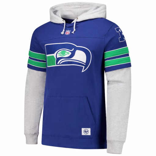 Seattle Seahawks ’47 Double Header Blitz Throwback Cornerback Pullover Hoodie – Royal - Image 2