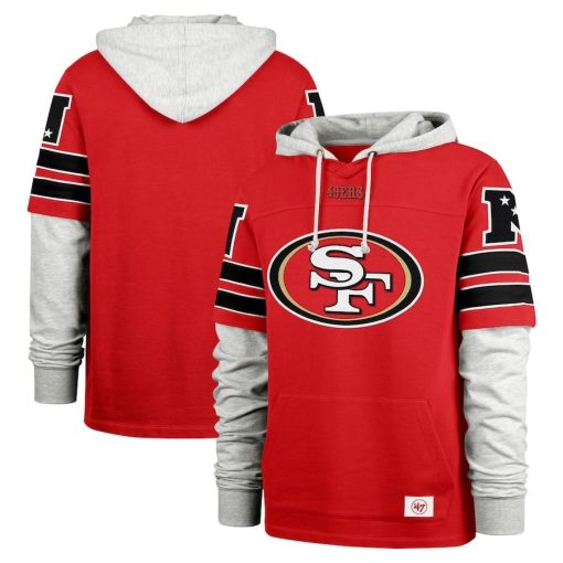 San Francisco 49ers ’47 Double Header Blitz Cornerback Pullover Hoodie – Scarlet