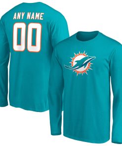 Miami Dolphins Team Authentic Personalized Name & Number Long Sleeve T-Shirt – Aqua