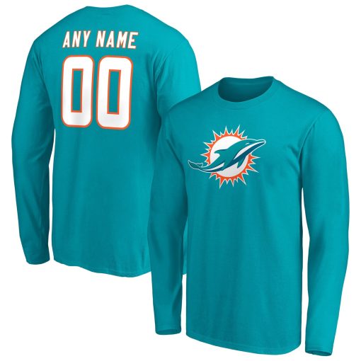 Miami Dolphins Team Authentic Personalized Name & Number Long Sleeve T-Shirt – Aqua