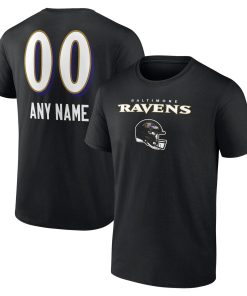 Baltimore Ravens Personalized Name & Number Team Wordmark T-Shirt – Black