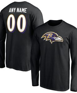 Baltimore Ravens Team Authentic Personalized Name & Number Long Sleeve T-Shirt – Black