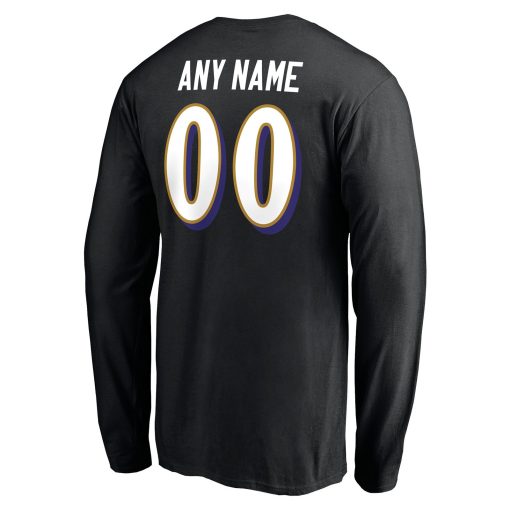 Baltimore Ravens Team Authentic Personalized Name & Number Long Sleeve T-Shirt – Black - Image 3