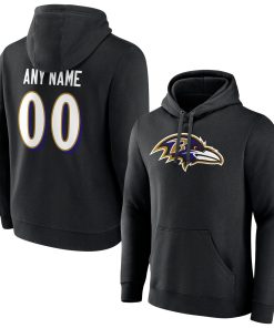 Baltimore Ravens Team Authentic Personalized Name & Number Pullover Hoodie – Black