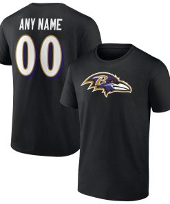 Baltimore Ravens Team Authentic Personalized Name & Number T-Shirt – Black
