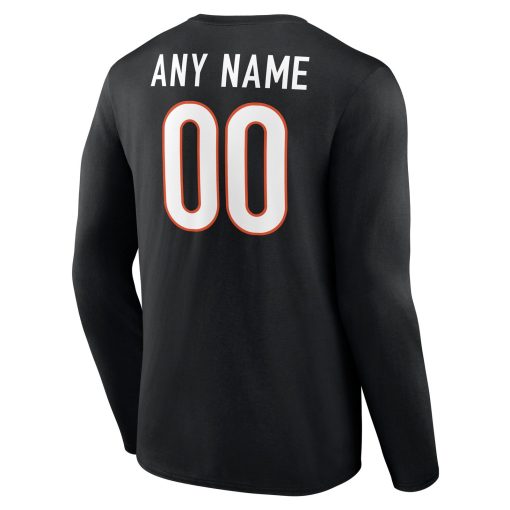 Cincinnati Bengals  Team Authentic Custom Long Sleeve T-Shirt – Black - Image 3