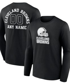 Cleveland Browns Personalized Name & Number Monochrome Long Sleeve T-Shirt – Black