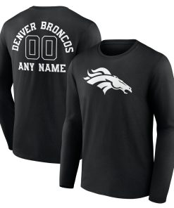 Denver Broncos Personalized Name & Number Monochrome Long Sleeve T-Shirt – Black