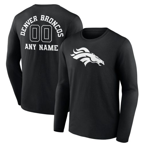 Denver Broncos Personalized Name & Number Monochrome Long Sleeve T-Shirt – Black