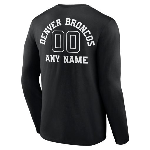 Denver Broncos Personalized Name & Number Monochrome Long Sleeve T-Shirt – Black - Image 3