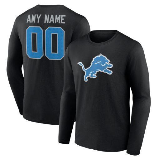 Detroit Lions  Team Authentic Custom Long Sleeve T-Shirt – Black