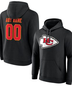 Kansas City Chiefs Team Authentic Logo Personalized Name & Number Pullover Hoodie – Black