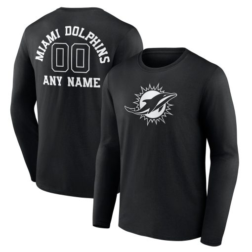 Miami Dolphins Personalized Name & Number Monochrome Long Sleeve T-Shirt – Black