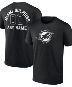 Miami Dolphins Personalized Name & Number Monochrome T-Shirt – Black