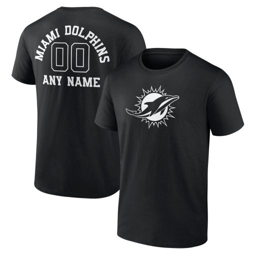 Miami Dolphins Personalized Name & Number Monochrome T-Shirt – Black