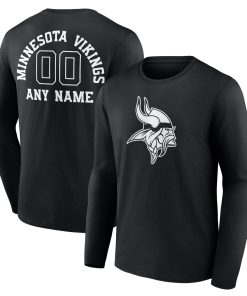 Minnesota Vikings Personalized Name & Number Monochrome Long Sleeve T-Shirt – Black
