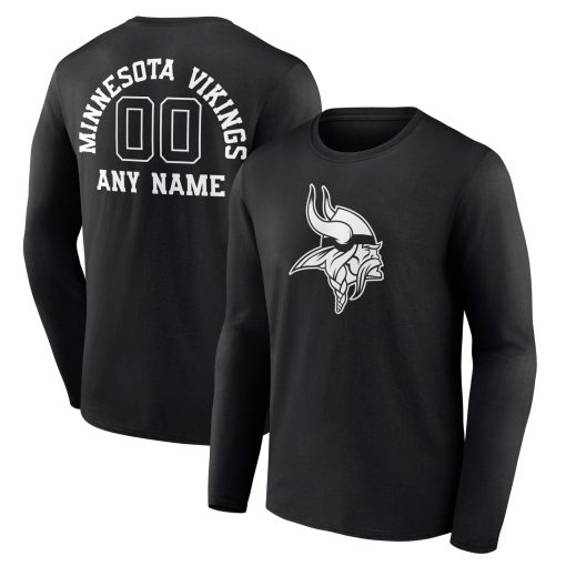 Minnesota Vikings Personalized Name & Number Monochrome Long Sleeve T-Shirt – Black