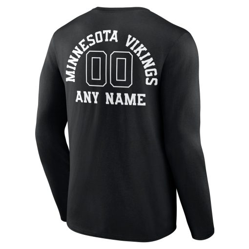 Minnesota Vikings Personalized Name & Number Monochrome Long Sleeve T-Shirt – Black - Image 3
