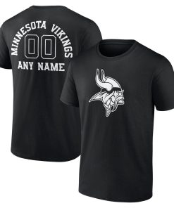 Minnesota Vikings Personalized Name & Number Monochrome T-Shirt – Black