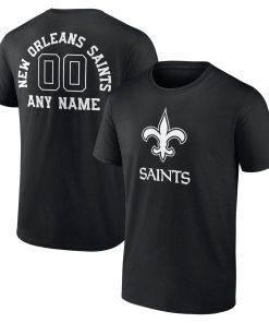 New Orleans Saints Personalized Name & Number Monochrome T-Shirt – Black