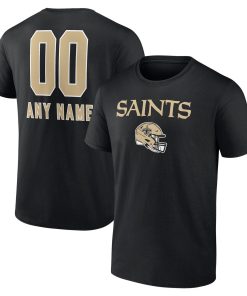 New Orleans Saints Personalized Name & Number Team Wordmark T-Shirt – Black