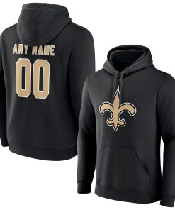 New Orleans Saints Team Authentic Personalized Name & Number Pullover Hoodie – Black
