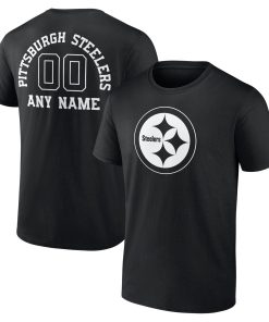 Pittsburgh Steelers Personalized Name & Number Monochrome T-Shirt – Black